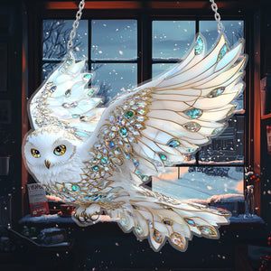 White Diamond Owl Window Hanging Suncatcher Ornament