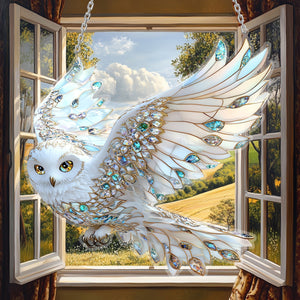 White Diamond Owl Window Hanging Suncatcher Ornament