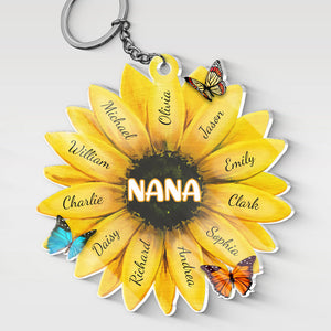 Best Grandma Ever - Family Personalized Custom Sunflower Shaped Acrylic Keychain - Birthday Gift For Grandma