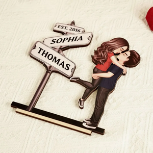 Personalized Standing Wooden Plaque With Couple & Custom Street Signs, Anniversary Gift For Couple