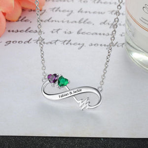 Heartbeat Infinity Personalized Birthstone Necklace, Gift For Couple