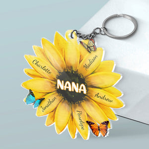 Best Grandma Ever - Family Personalized Custom Sunflower Shaped Acrylic Keychain - Birthday Gift For Grandma