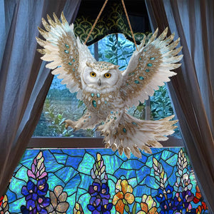 White Diamond Owl Window Hanging Suncatcher Ornament