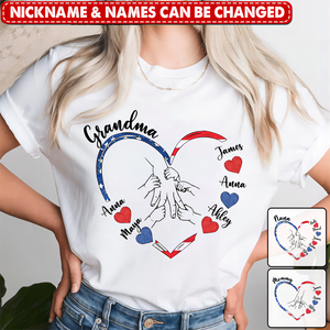 4th Of July Grandma Mom Hand Heart Personalized Shirt