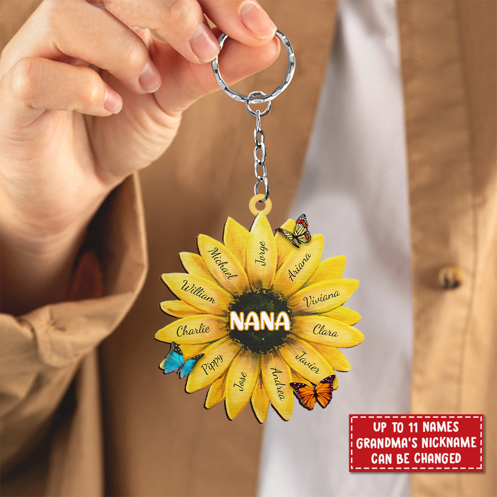 Best Grandma Ever - Family Personalized Custom Sunflower Shaped Acrylic Keychain - Birthday Gift For Grandma