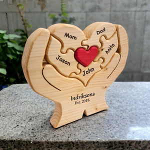 Personalized Engraved Heart Family Puzzle - Gift For Mother, Father, Family