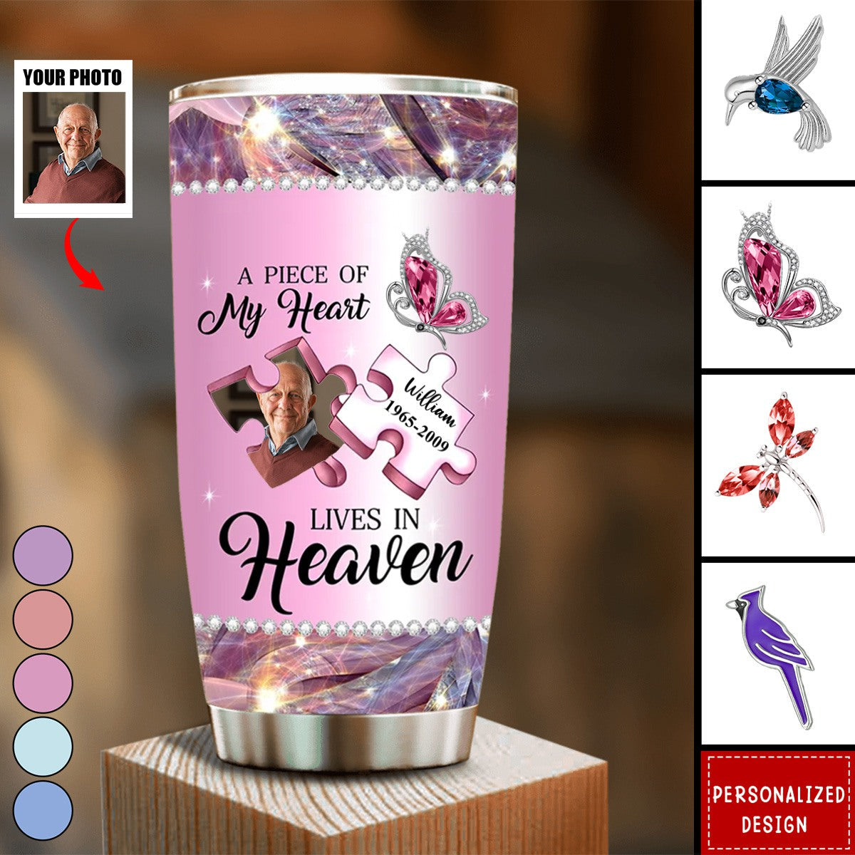 Memorial A Piece Of My Heart Lives In Heaven-Personalized Tumbler-Gift For Family And Friends