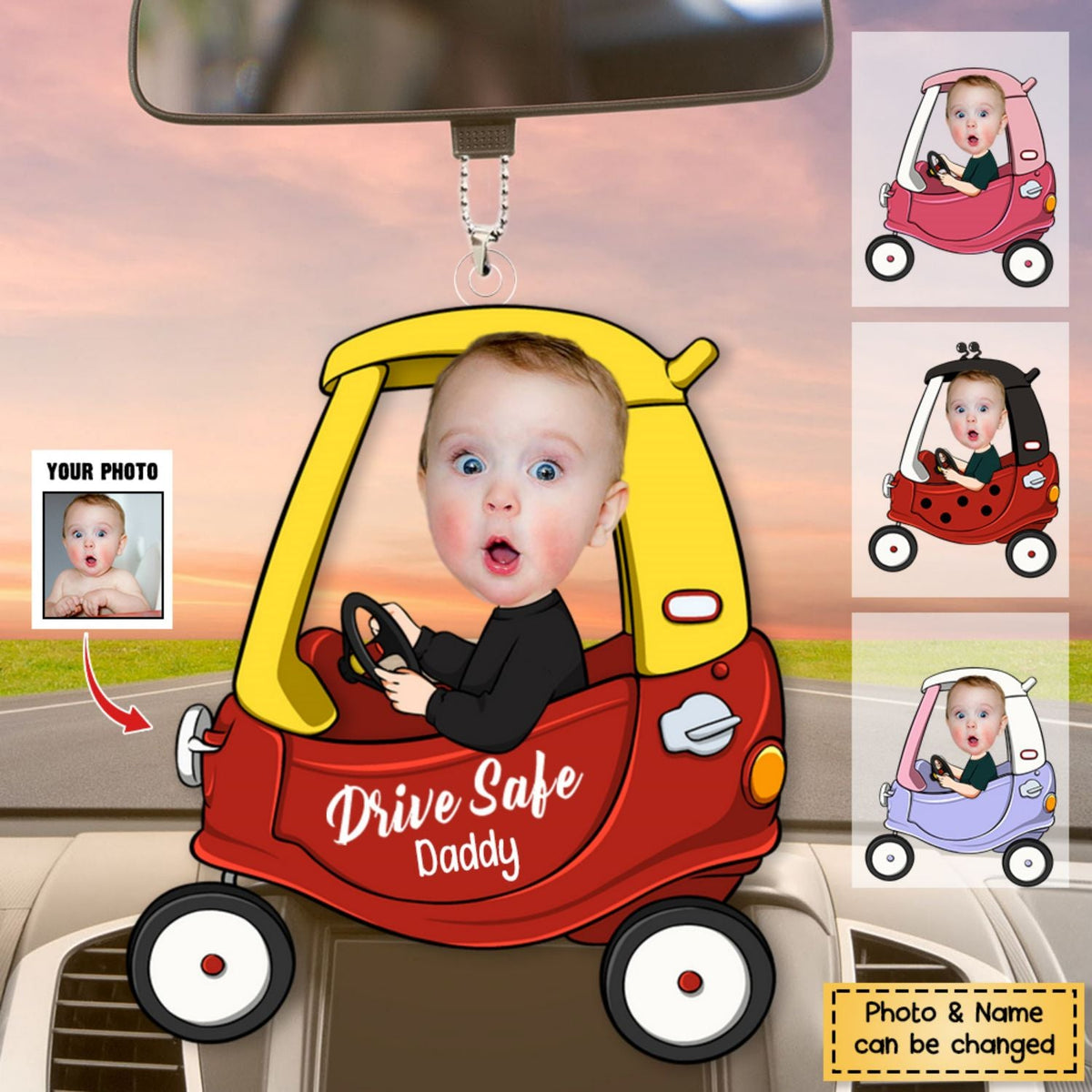 Drive Safe Daddy - Personalized Car Photo Ornament-v2 - timift