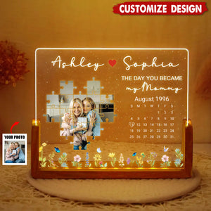 The Day You Became My Mom Grandma Upload Photo Puzzle Calendar Personalized U-Base Acrylic LED Night Light