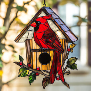 Snowy Redbird Delight - Window Hanging Suncatcher