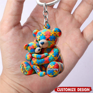 Personalized Gifts For Autism Keychain Bear Mother and Kid