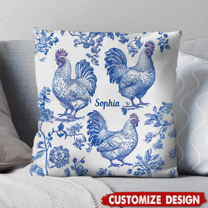 Chicken Toile de Jouy - Personalized Chicken Art Pillow