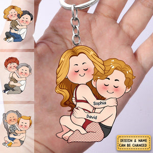 Personalized Funny Couple Doll Acrylic Keychain-Gift For Husband Wife, Anniversary