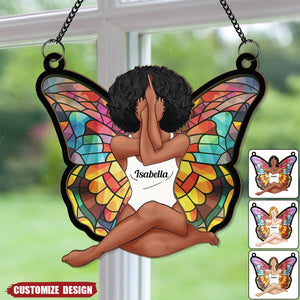 Girl Butterfly - Personalized Window Hanging Suncatcher Ornament