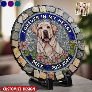 Forever Loved Personalized Photo Memorial Mosaic Faux Stained Glass Print Round Shaped Stone