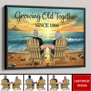 Old Couple Sitting Together Sunset Beach Landscape Personalized Poster-Gift For Couple