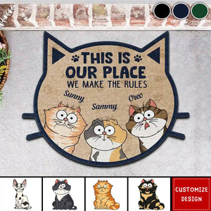 Funny Cartoon Cats We Make The Rules - Personalized Custom Shaped Doormat