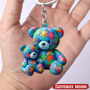 Mama Bear - Personalized Autism Awareness Custom Shaped Keychain