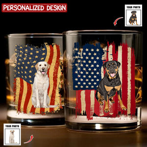 Personalized America Dog Flag Whiskey Glass