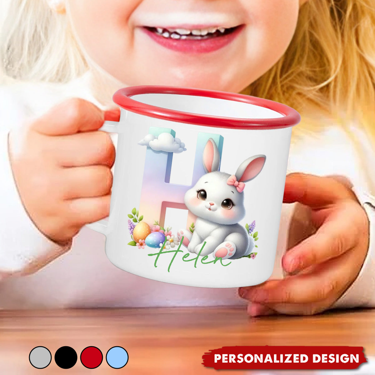 Cute Easter Bunny-Personalized Enamel Mug-Gift for Kids