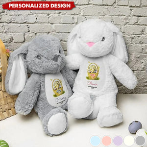 Happy Easter Cute Bunny with Name and Year-Personalized Stuffed Bunny-Gift for Kids