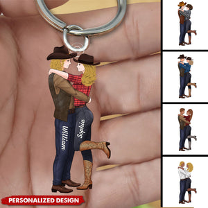 To My Wife Meeting You Was Fate-Personalized Couple Cowboy Keychain