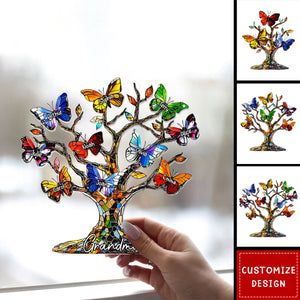 Personalized Grandma Mom Butterfly Tree Window Hanging Suncatcher