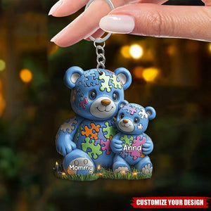 Personalized Gifts For Autism Keychain Bear Mom and Kid