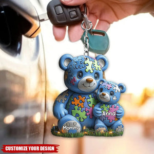 Personalized Gifts For Autism Keychain Bear Mom and Kid