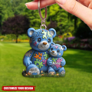 Personalized Gifts For Autism Keychain Bear Mom and Kid