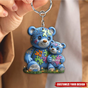 Personalized Gifts For Autism Keychain Bear Mom and Kid