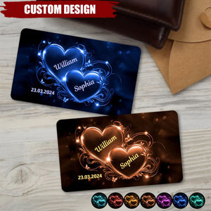 Double Heart Personalized Couple Wallet Card, Anniversary Gift for Couple