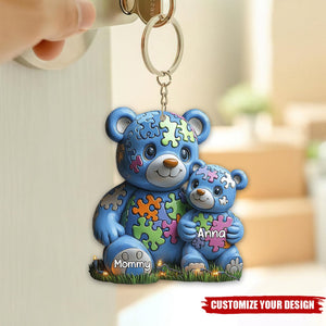 Personalized Gifts For Autism Keychain Bear Mom and Kid