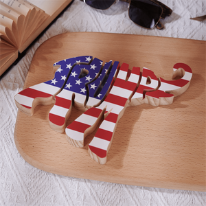 Trump With US Flag Wood Sculpture