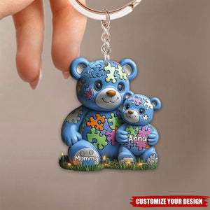 Personalized Gifts For Autism Keychain Bear Mom and Kid