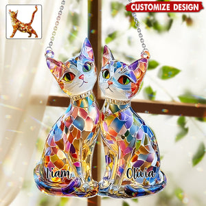 Boho Chic Cute Cats - Personalized Cat Window Hanging Suncatcher