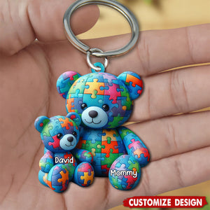 Mama Bear - Personalized Autism Awareness Custom Shaped Keychain