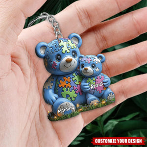 Personalized Gifts For Autism Keychain Bear Mom and Kid