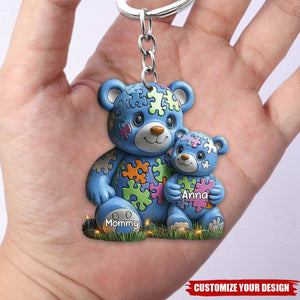 Personalized Gifts For Autism Keychain Bear Mom and Kid