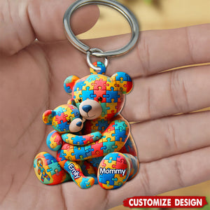 Personalized Gifts For Autism Keychain Bear Mother and Kid