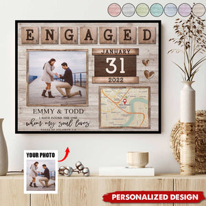 Map Print Engagement-Personalized Photo Poster-Gift For Newly Engaged