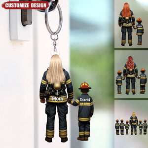 Firefighter Mom And Kids - Personalized Acrylic Keychain