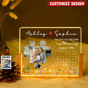 The Day You Became My Mom Grandma Upload Photo Puzzle Calendar Personalized U-Base Acrylic LED Night Light