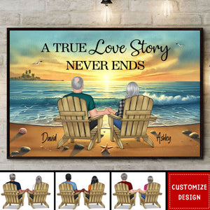 Old Couple Sitting Together Sunset Beach Landscape Personalized Poster-Gift For Couple