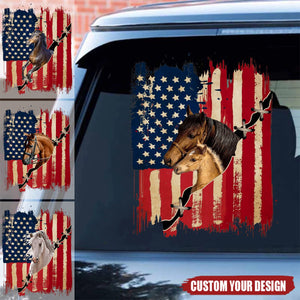 Personalized America horse flag printed decal - gift for horse lovers