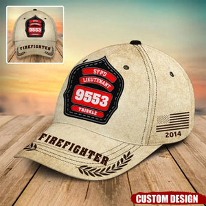 Personalized Retired Firefighter ID & Department US And CA Flag 3D Cap