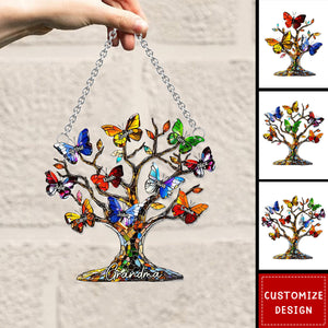 Personalized Grandma Mom Butterfly Tree Window Hanging Suncatcher