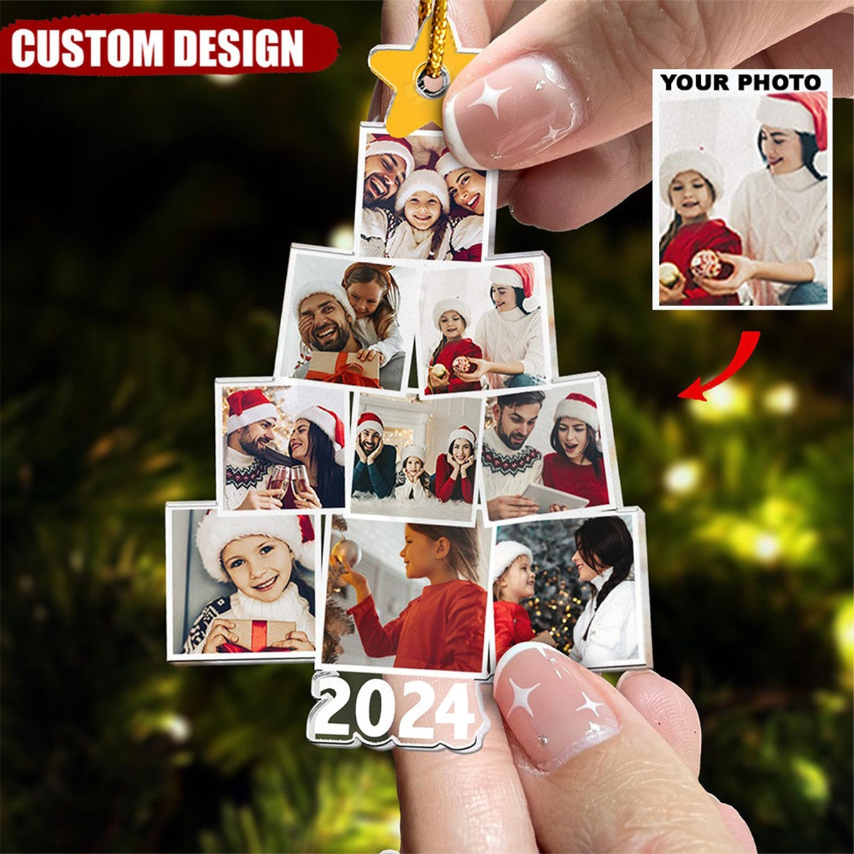 Photo Family-Couple-Pet Tree Christmas - Personalized Acrylic Photo Ornament - 2024 New Release