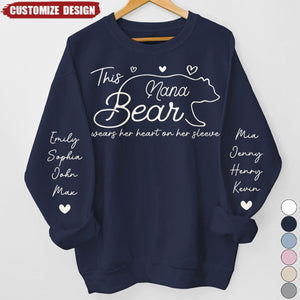 This Mama Bear Wears Her Heart On Her Sleeve - Family Personalized Unisex Sweatshirt With Design On Sleeve