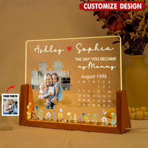 The Day You Became My Mom Grandma Upload Photo Puzzle Calendar Personalized U-Base Acrylic LED Night Light